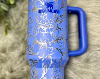 Engraved Peony Stanley Quencher, 40 oz Floral Tumbler