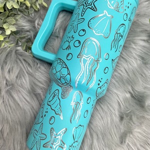 Ocean Animals 40oz Simple Modern Trek Tumbler, 40oz Tumbler with Handle, Engraved Simple Modern Tumbler, Engraved Tumbler, Underwater Trek