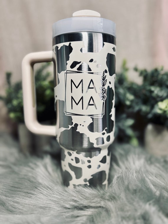 Mama Cow Hide Engraved Stanley Dupe, Tumbler 30 Oz, Mama Cow Hide