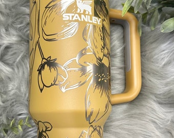 Engraved Japanese Cherry Blossom Stanley Quencher Tumbler 40 oz