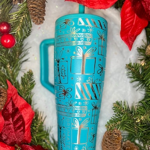 Holiday Treasures Engraved 40oz Brumate Era Tumbler, Present Engraved Era, 40oz Tumbler with Handle, Engraved Tumbler, Custom Brumate Era
