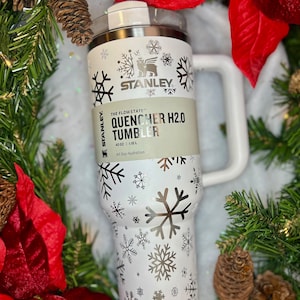 Winter&#39;s Whispers Engraved Stanley Quencher H2.0 Flowstate Tumbler 30 oz 40 oz, Snowflake Full Wrap, Stanley Tumbler, Adventure Quencher