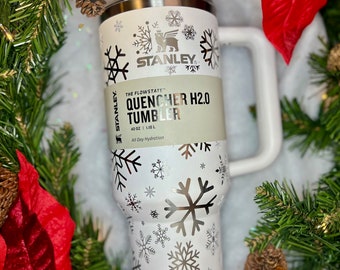 Winter's Whispers Engraved Stanley Quencher H2.0 Flowstate Tumbler 30 oz 40 oz, Snowflake Full Wrap, Stanley Tumbler, Adventure Quencher