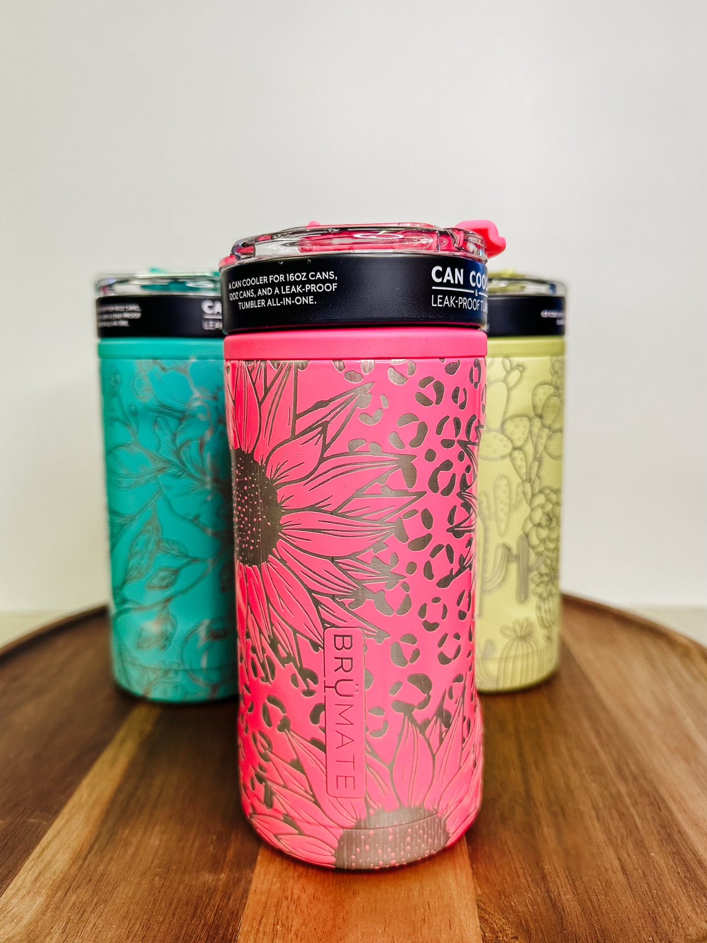 Engraved Brumate Hopsulator Trio  Cozie, Sunflower Leopard Print Engraved Slim, Engraved Brumate Trio, Engraved Hopsulator Trio, Custom Trio
