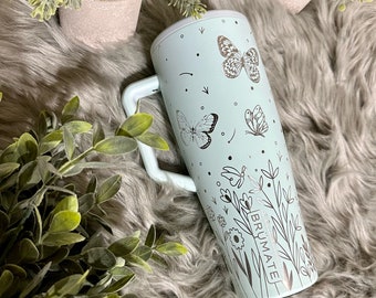 Butterflies and Flowers Engraved Brumate Era Tumbler, Era Tumbler, 40oz Tumbler with Handle, Engraved Brumate Era Tumbler, Engraved Tumbler,