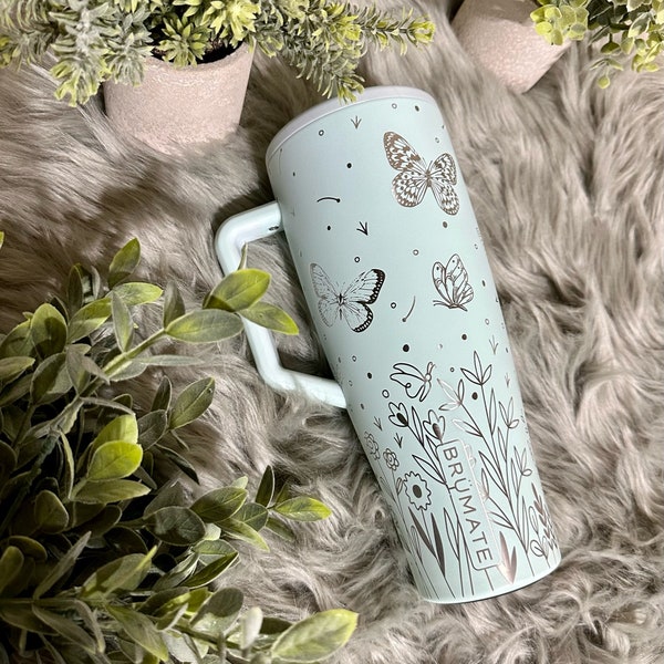 Butterflies and Flowers Engraved Brumate Era Tumbler, Era Tumbler, 40oz Tumbler with Handle, Engraved Brumate Era Tumbler, Engraved Tumbler,