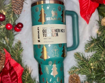 Vaso Stanley Quencher H2.0 grabado, con texto "Holiday Cheer" (30 o 40 oz)
