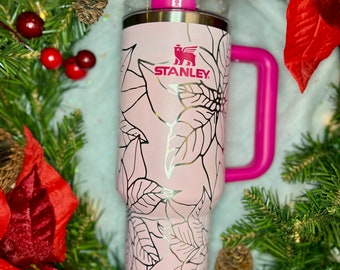 Vaso Stanley con Poinsettia grabada, capacidad de 30 o 40 oz