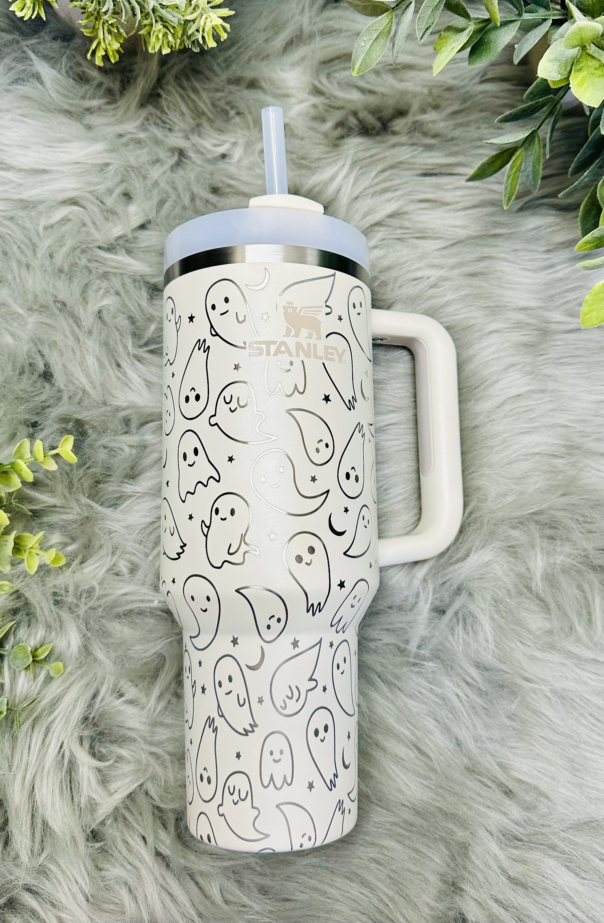 Sunflower Cowprint 40 OZ Stanley Quencher H2.0 Travel Tumbler With Handle-full  Wrap Laser Engraved 