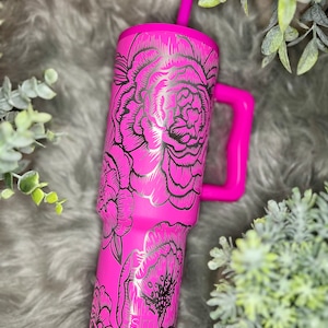Floral Engraved 40oz Simple Modern Trek Tumbler, Peony Floral, 40oz Tumbler with Handle, Engraved Simple Modern Tumbler, Engraved Tumbler