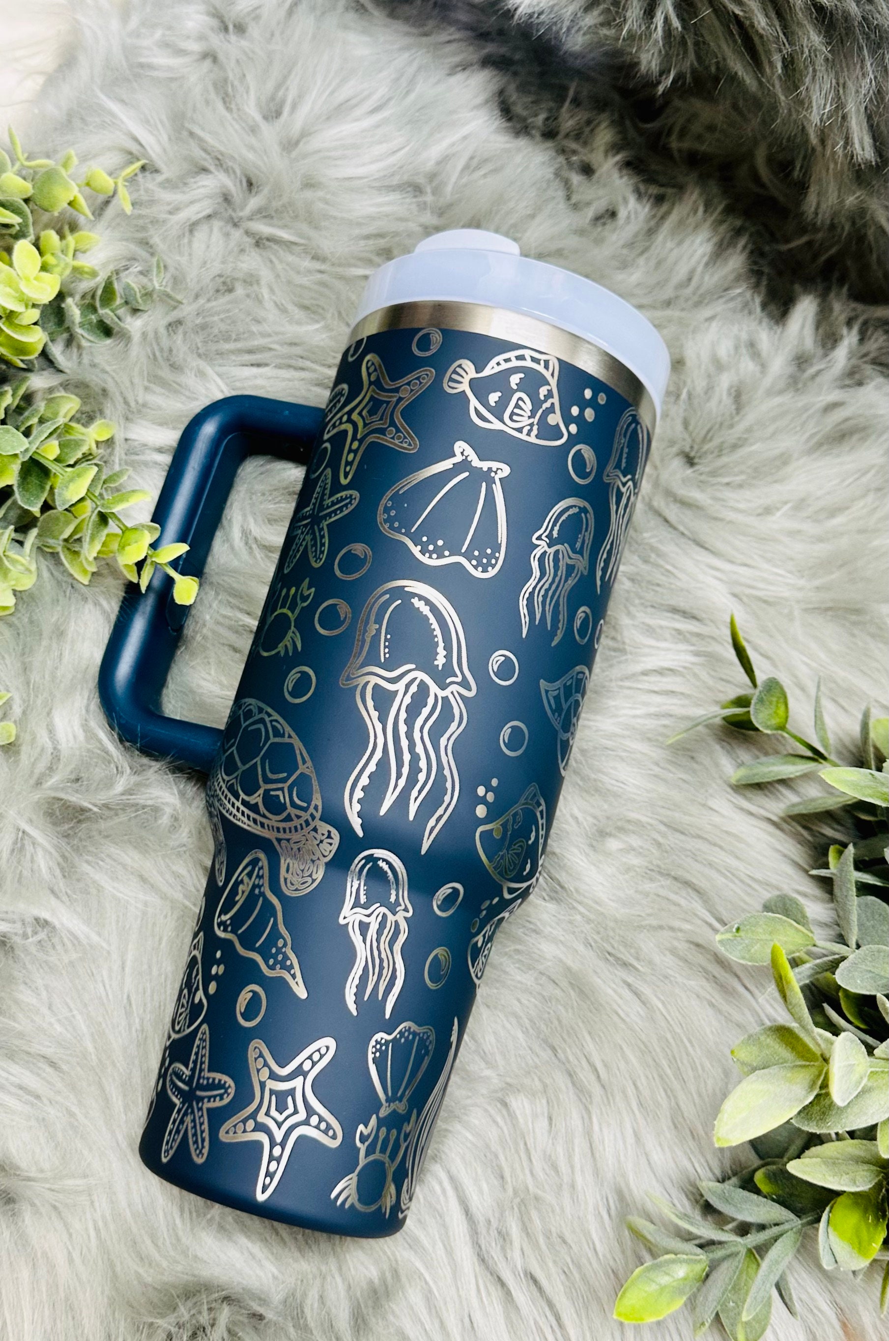 Ocean Themed Engraved Stanley Dupe 30 Oz Tumbler, Underwater Full Wrap,  Quencher Dupe, 40oz Tumbler With Handle 