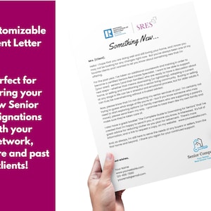 Senior Real Estate Agent Client Letter, Real Estate, Downsizing, Booklet, Senior Booklet, SRES