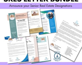 Paquete de cartas para agentes inmobiliarios sénior: Anuncio de SRES, Bienes raíces, Reducción de personal, Folleto, Folleto para personas mayores, SRES, Redes