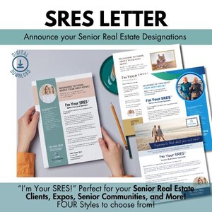 Listy wprowadzające dla starszego agenta nieruchomości – zestaw czterech listów, Jestem Twoim agentem nieruchomości (SRES), Nieruchomości, Zmniejszanie powierzchni biurowej, Broszura, Broszura dla starszego agenta nieruchomości, SRES