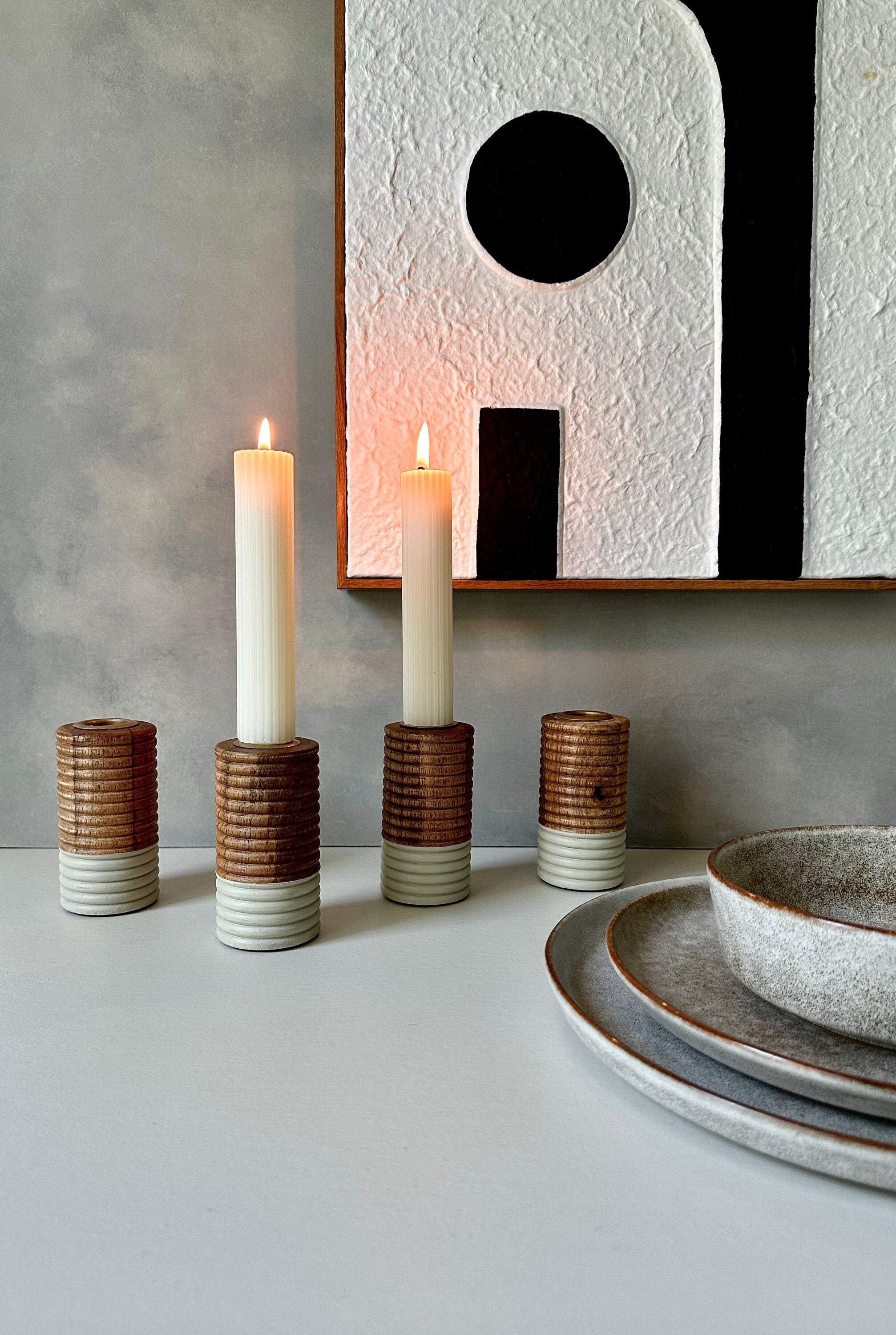 Ribbed Mango Wood Taper Candle Holders (set of 4) - Etsy