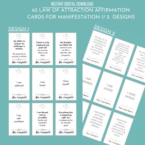 Law of Attraction Affirmation Card Deck, Vision Board Printables, Cards for Law of Attraction, Manifesting Kit, Self Care Printables
