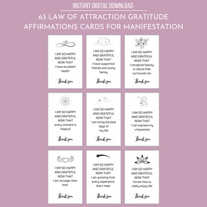 Gratitude Affirmation Cards, Law of Attraction Affirmation Card Deck, Vision Board Printables, Cards for Law of Attraction, Manifesting Kit