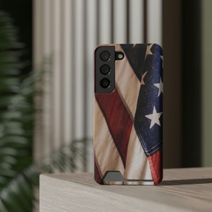 ユニークなアメリカ国旗デザインのカードホルダー付き携帯電話ケース