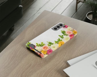 Belle coque de téléphone fleurs avec porte-cartes