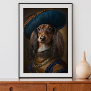 Dachshund Vintage Portrait, Renaissance Pet Painting, Altered Art Print, Animal Head Human Body, Printable, Download 02