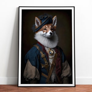 Vintage Aristocrat Fox Portrait Print, Renaissance Painting, Antique Art Poster, Animal Head Human Body, Foxes, Download, Printable 02