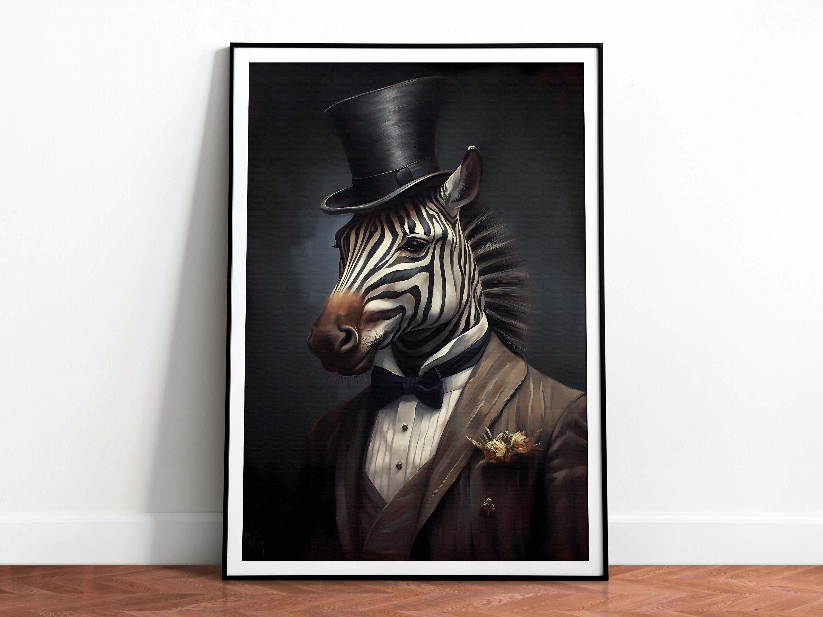 Vintage Gentleman Zebra print, Zebras in suits, Wildlife wall art, Quirky Posters, Animal head human body, Download, Printable 01