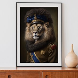 Lion Vintage Portrait Print, Renaissance Animal Painting, Altered Art Print, Animal Head Human Body, Lion King, Download, Printable 02