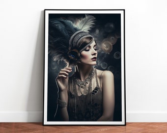 Vintage Flapper Girl Print, 1920's Fashion Style, Art Deco Poster, Roaring Twenties, Great Gatsby, Download, Printable 04