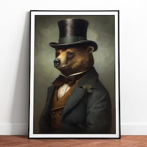 Vintage Gentleman Bear print, Bears in suits, Classical wildlife wall art, Quirky Posters, Animal head human body, Download, Printable 01
