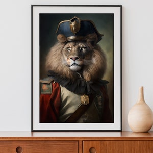 Lion Vintage Portrait Print, Renaissance Animal Painting, Altered Art Print, Animal Head Human Body, Lion King, Download, Printable 01