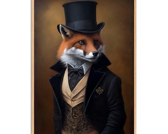 Gentleman Fox Wall Art Print: Vintage Animal Portrait in Suit — Digital Download