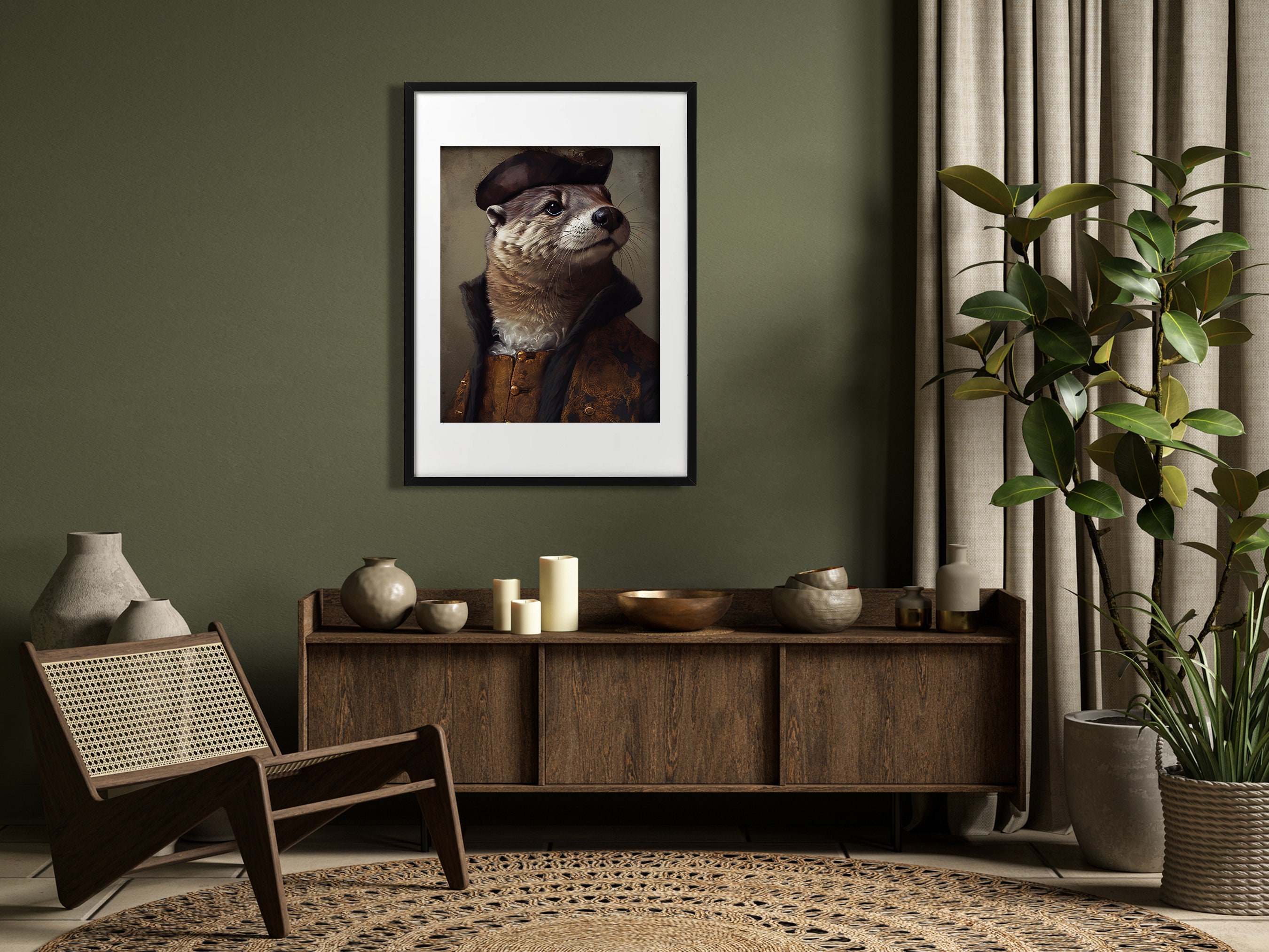 Discover Vintage Otter Portrait Print, Renaissance Painting, Antique Art Poster, Animal Head Human Body, No Frame