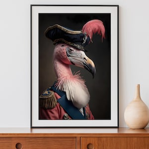Vintage Flamingo Print, Renaissance Animal Painting, Victorian Pink Tropical Bird Art, Regal Wall Decor, Download, Printable 02