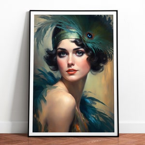 Roaring 20s Flapper Girl Print | Art Deco Vintage Wall Art | Gatsby Home Decor | Digital Download A1, A2, A3 | Printable 02