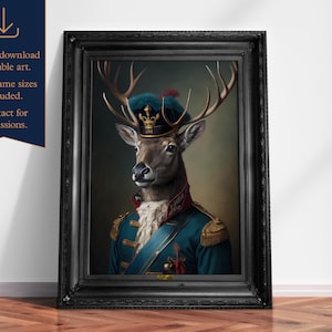 Vintage Stag Deer Print, Renaissance Portrait, Antique Art Poster, Animal Head Human Body, Victorian Decor, Download, Printable 03
