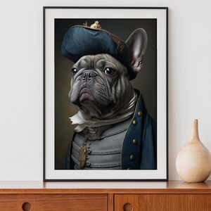 Vintage French Bulldog Portrait Print, Renaissance Animal Painting, Animal Head Human Body, Frenchie, Gift for Pet Owners 03