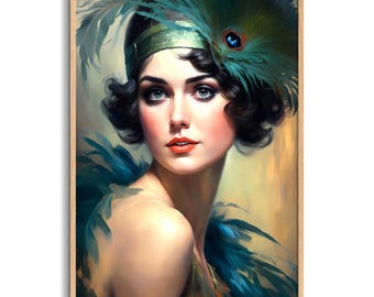 Impresión de chica flapper de los años 20 / Arte mural art déco / Póster vintage de Gatsby / Descarga digital de la era del jazz / Decoración imprimible para el hogar
