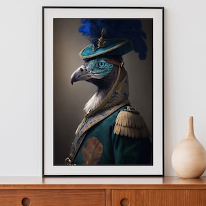 Vintage Peacock Portrait Print, Renaissance Animal Painting, Animal Head Human Body, Victorian Aristocrat Bird Art, Download, Printable 02