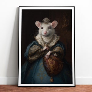 Vintage Rat Portrait Print, Renaissance Painting, Antique Art Poster, Animal Head Human Body, Aristocrat Rats, Download, Printable 01