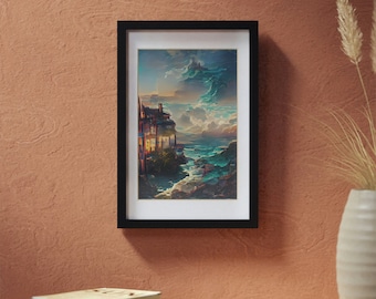 Framed art, "Home by the sea"