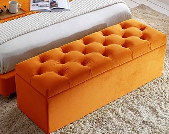 Boîte de rangement pour pouf Chesterfield, boîte pour couverture rembourrée en velours pelucheux, boîte à jouets pour enfants, banc de bout de lit, banquette près de la fenêtre, banc d'entrée