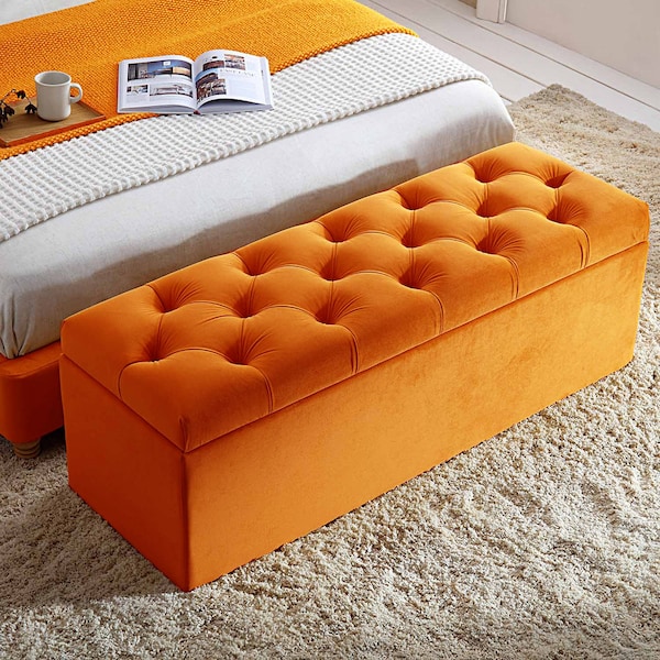 Boîte de rangement pour pouf Chesterfield, boîte pour couverture rembourrée en velours pelucheux, boîte à jouets pour enfants, banc de bout de lit, banquette près de la fenêtre, banc d'entrée