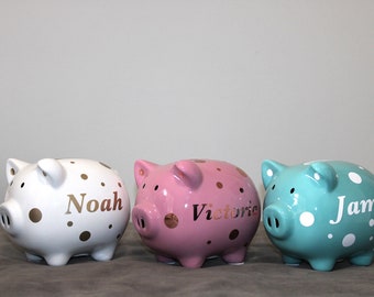 Personalized Polkadot Ceramic Piggy Bank