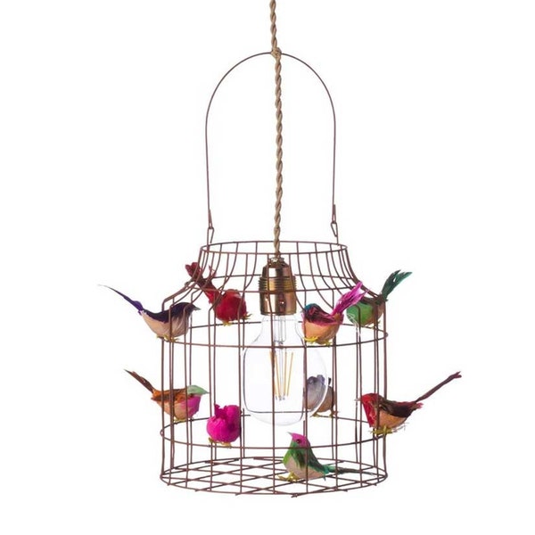 Luminaire Oiseau Cage Couleur Rouille 9 Oiseaux Lampe Led 7W de style unique grâce à son design artistique et à la chaleur de sa lumière.