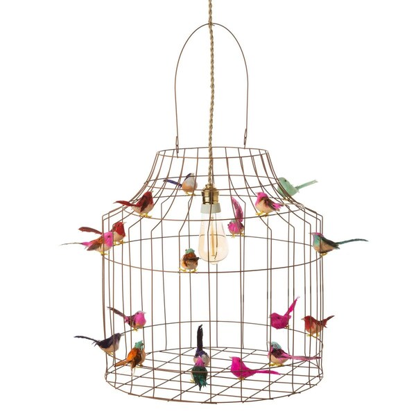 Lampe Suspendue Cage avec 18 Oiseaux de Grande Taille "L" Lampe LED 6W Salon Cuisine Chambre Birdcage Luminaire Décoration intérieur Maison