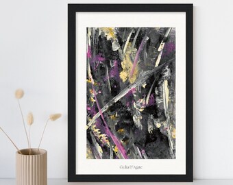 Art Print with Wooden Frame - "Shadowlight" Acrylic Abstract Art FineArtPaper in museum quality