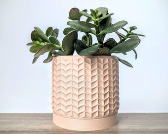 Maceta beige bronceada, jardinera moderna con bandeja de drenaje, jardineras mínimas, hechas de un plástico ecológico a base de plantas