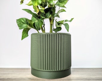 Dark Green Olive Planter, Fin Plant Pot with Drainage