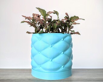 Cache-pot coussin bleu menthe clair avec plateau de drainage, fabriqué à partir d'un plastique végétal respectueux de l'environnement