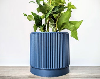 Dark Blue Navy Planter, Fin Pot with Drain Tray, Office Decor, Made from an Eco-Friendly Plant Based Plastic